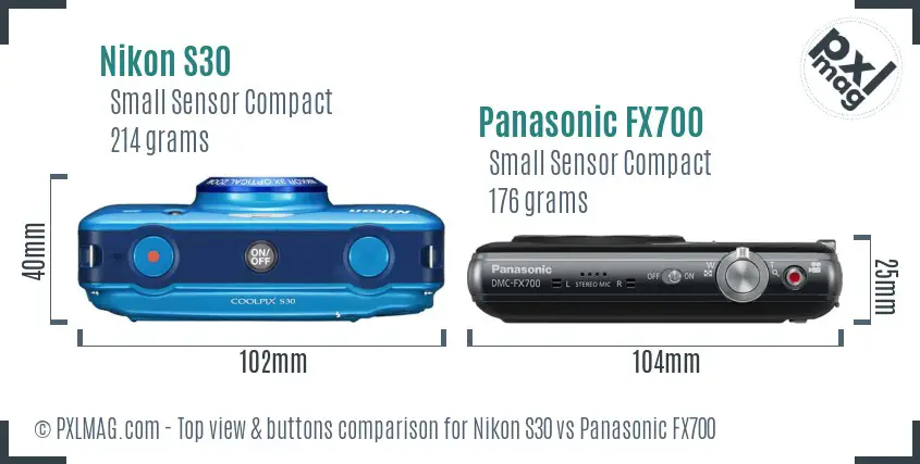 Nikon S30 vs Panasonic FX700 top view buttons comparison