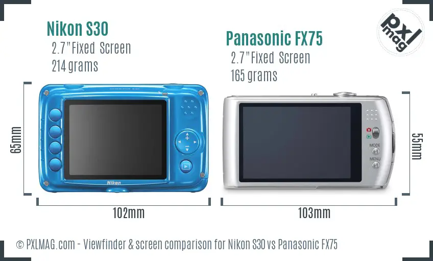 Nikon S30 vs Panasonic FX75 Screen and Viewfinder comparison