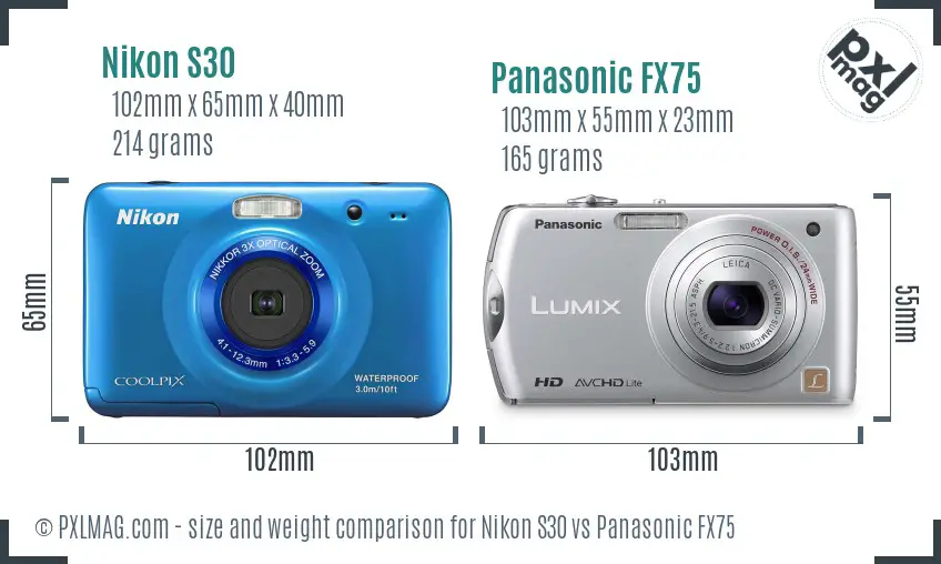 Nikon S30 vs Panasonic FX75 size comparison