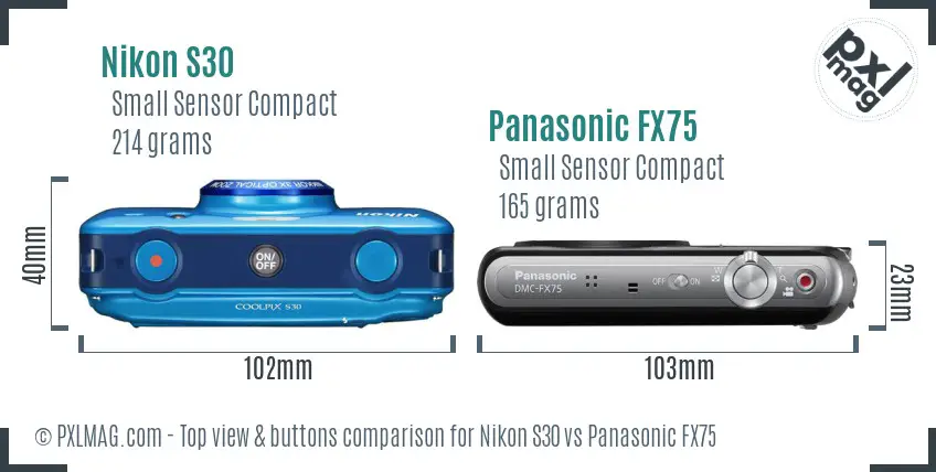 Nikon S30 vs Panasonic FX75 top view buttons comparison
