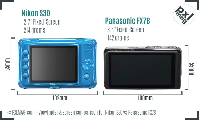 Nikon S30 vs Panasonic FX78 Screen and Viewfinder comparison