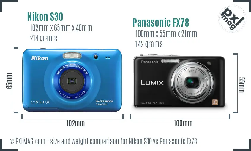 Nikon S30 vs Panasonic FX78 size comparison