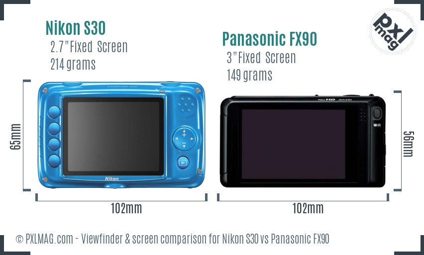 Nikon S30 vs Panasonic FX90 Screen and Viewfinder comparison