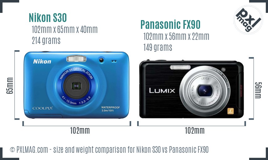 Nikon S30 vs Panasonic FX90 size comparison Nikon S30 vs Panasonic FX90 size comparison
