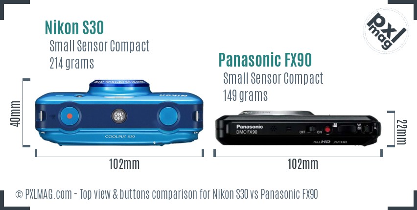 Nikon S30 vs Panasonic FX90 top view buttons comparison