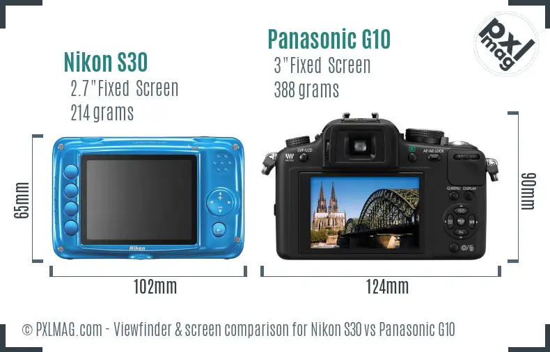 Nikon S30 vs Panasonic G10 Screen and Viewfinder comparison