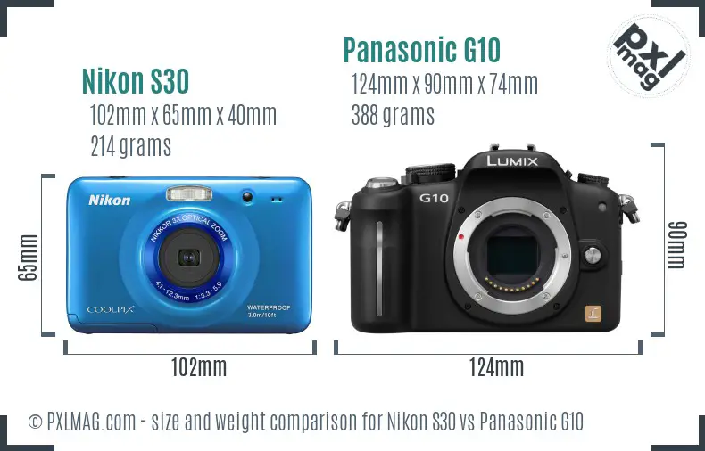 Nikon S30 vs Panasonic G10 size comparison