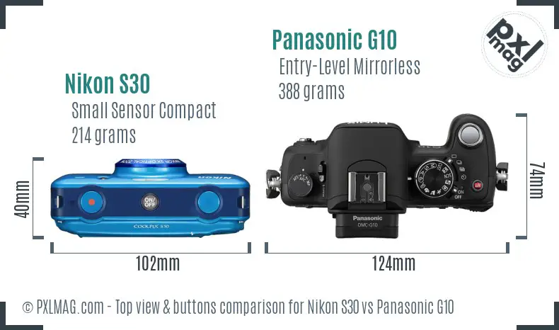 Nikon S30 vs Panasonic G10 top view buttons comparison