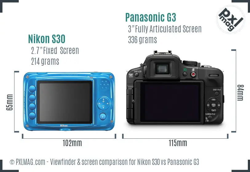 Nikon S30 vs Panasonic G3 Screen and Viewfinder comparison