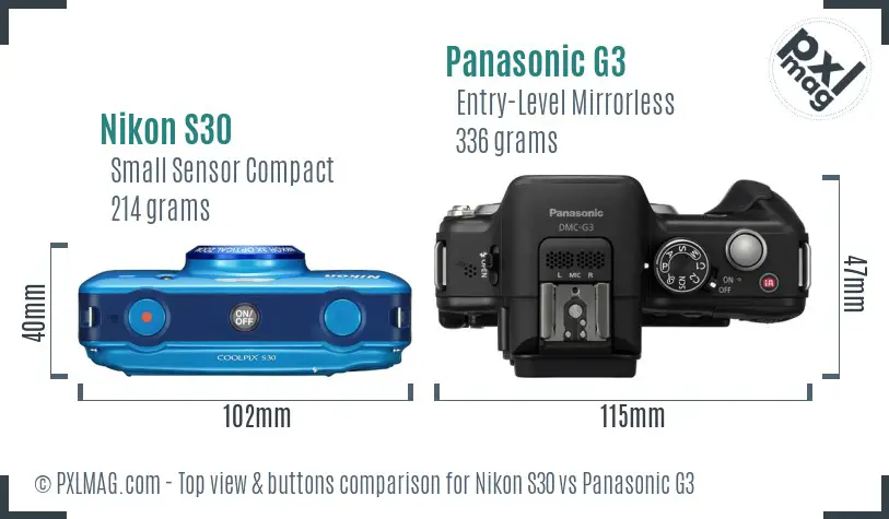 Nikon S30 vs Panasonic G3 top view buttons comparison