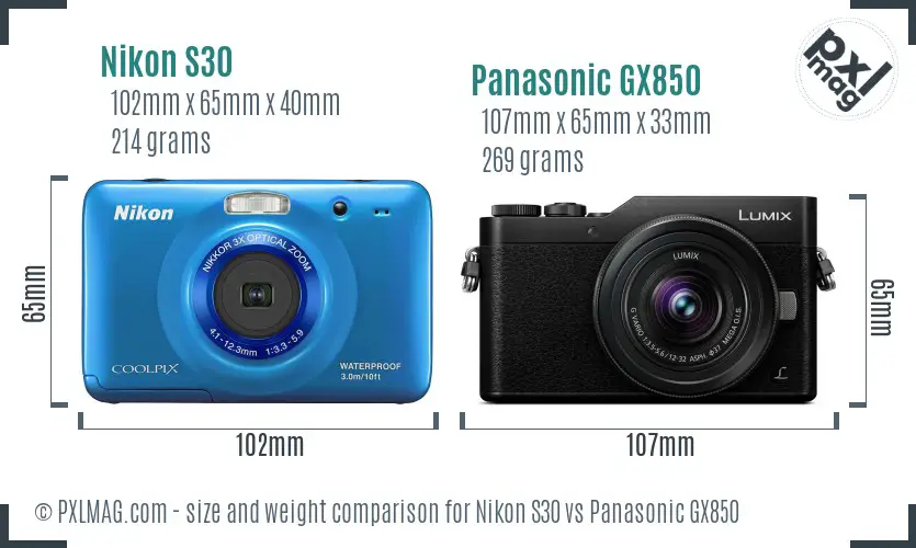 Nikon S30 vs Panasonic GX850 size comparison