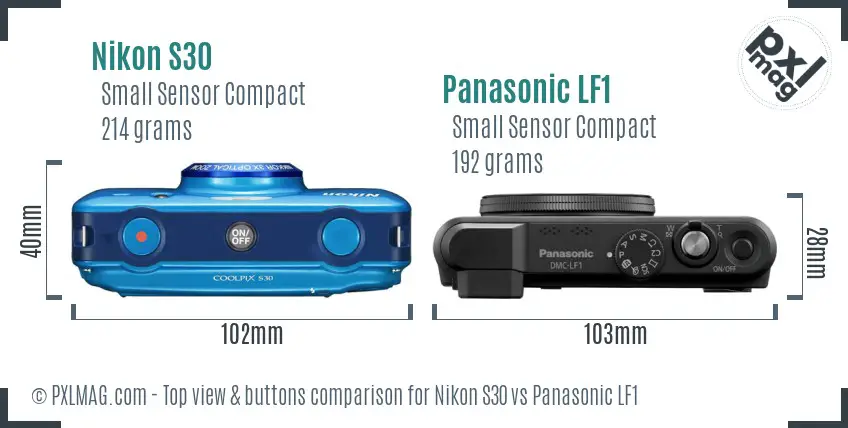 Nikon S30 vs Panasonic LF1 top view buttons comparison