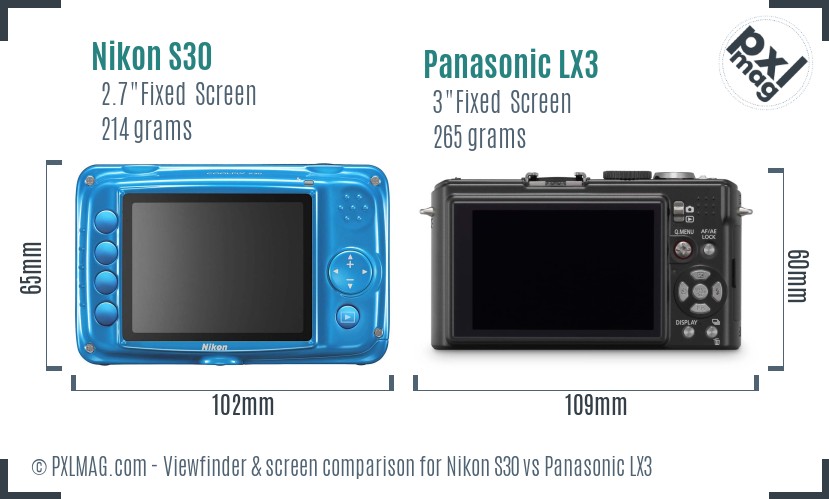 Nikon S30 vs Panasonic LX3 Screen and Viewfinder comparison
