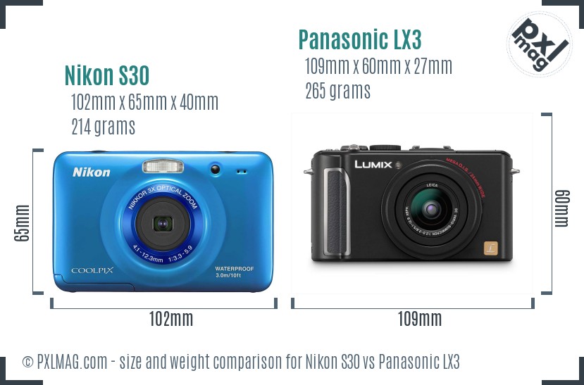 Nikon S30 vs Panasonic LX3 size comparison Nikon S30 vs Panasonic LX3 size comparison
