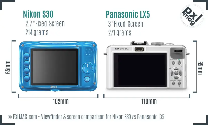 Nikon S30 vs Panasonic LX5 Screen and Viewfinder comparison Nikon S30 vs Panasonic LX5 Screen and Viewfinder comparison