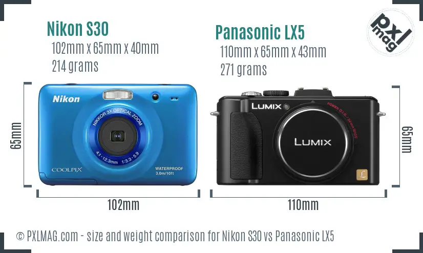 Nikon S30 vs Panasonic LX5 size comparison Nikon S30 vs Panasonic LX5 size comparison
