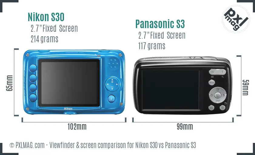 Nikon S30 vs Panasonic S3 Screen and Viewfinder comparison
