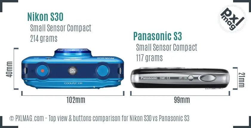 Nikon S30 vs Panasonic S3 top view buttons comparison