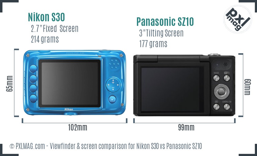 Nikon S30 vs Panasonic SZ10 Screen and Viewfinder comparison