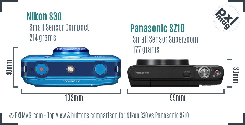 Nikon S30 vs Panasonic SZ10 top view buttons comparison