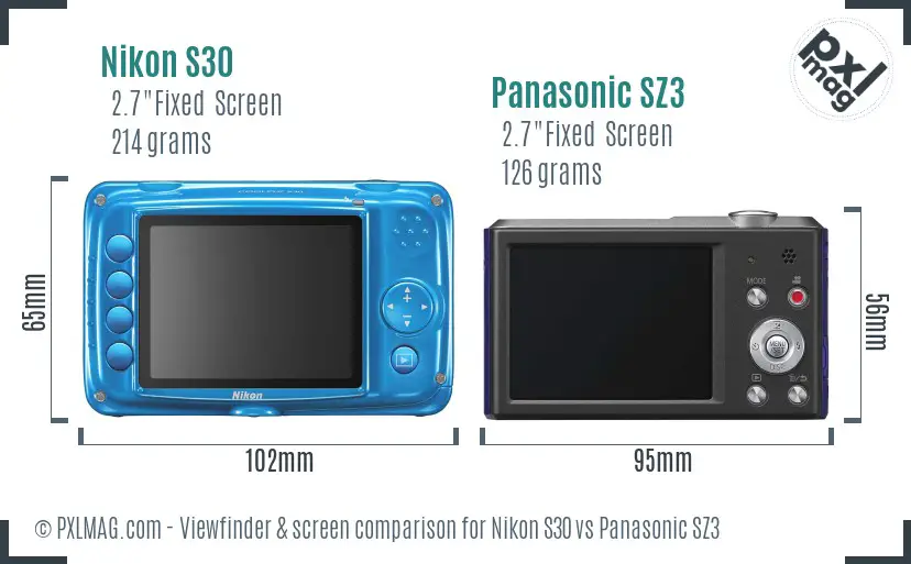 Nikon S30 vs Panasonic SZ3 Screen and Viewfinder comparison