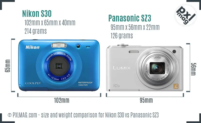 Nikon S30 vs Panasonic SZ3 size comparison
