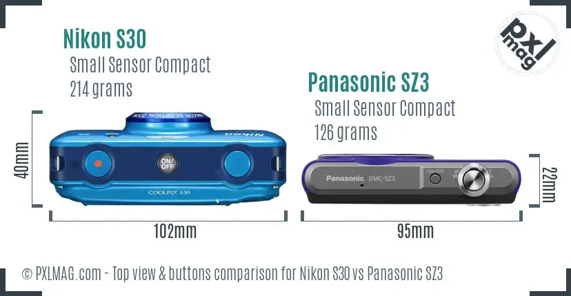 Nikon S30 vs Panasonic SZ3 top view buttons comparison