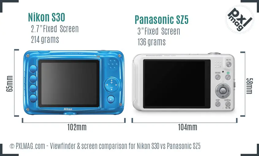 Nikon S30 vs Panasonic SZ5 Screen and Viewfinder comparison