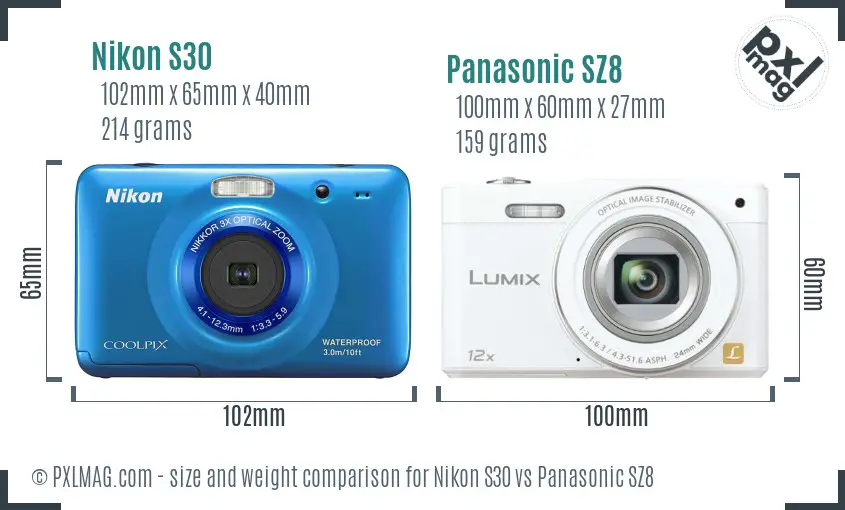 Nikon S30 vs Panasonic SZ8 size comparison Nikon S30 vs Panasonic SZ8 size comparison