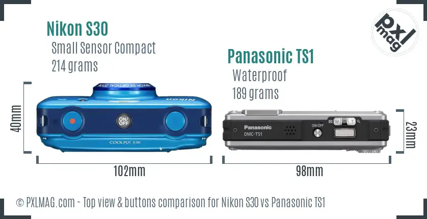 Nikon S30 vs Panasonic TS1 top view buttons comparison