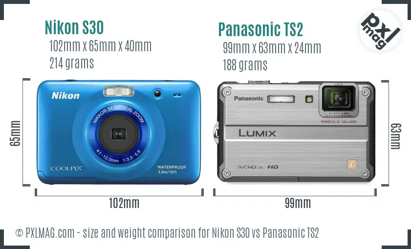 Nikon S30 vs Panasonic TS2 size comparison