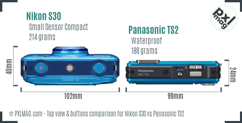 Nikon S30 vs Panasonic TS2 top view buttons comparison