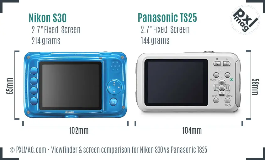 Nikon S30 vs Panasonic TS25 Screen and Viewfinder comparison