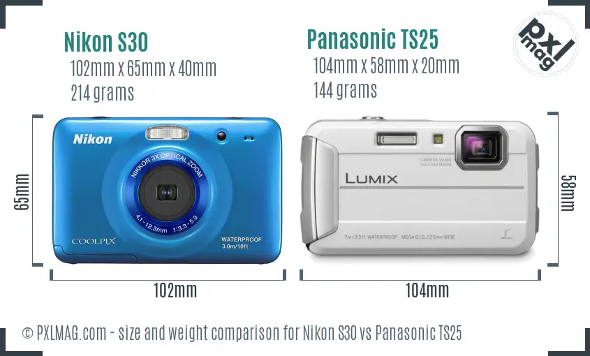 Nikon S30 vs Panasonic TS25 size comparison