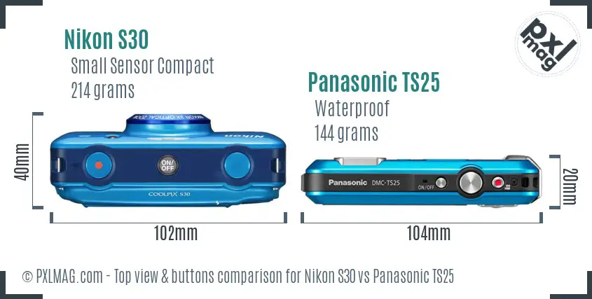 Nikon S30 vs Panasonic TS25 top view buttons comparison
