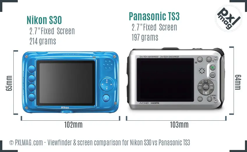 Nikon S30 vs Panasonic TS3 Screen and Viewfinder comparison