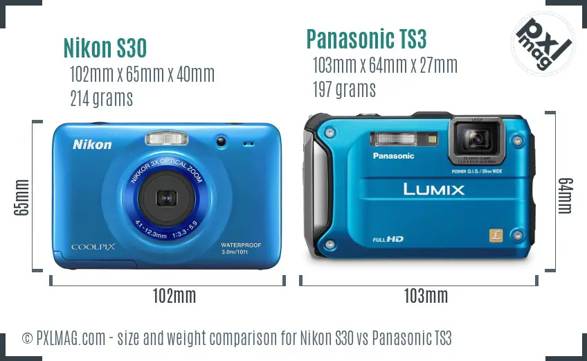 Nikon S30 vs Panasonic TS3 size comparison