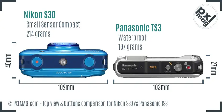 Nikon S30 vs Panasonic TS3 top view buttons comparison