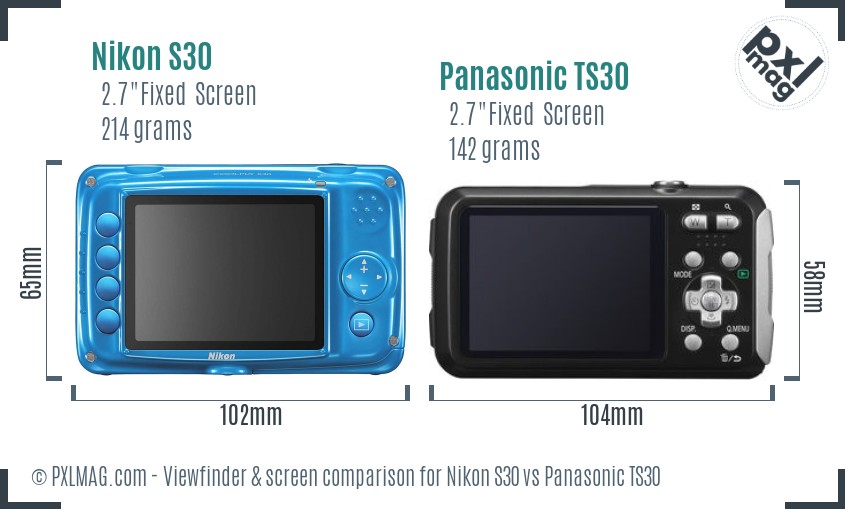 Nikon S30 vs Panasonic TS30 Screen and Viewfinder comparison