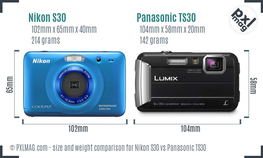 Nikon S30 vs Panasonic TS30 size comparison