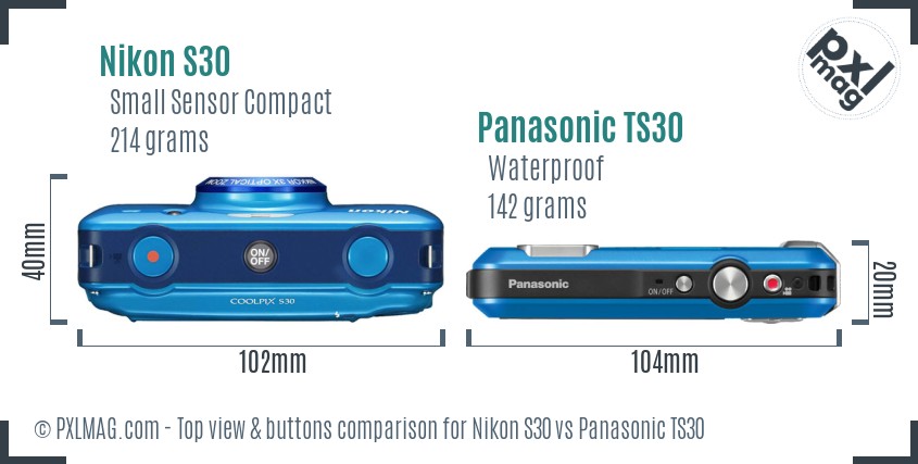 Nikon S30 vs Panasonic TS30 top view buttons comparison