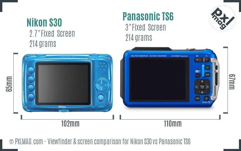 Nikon S30 vs Panasonic TS6 Screen and Viewfinder comparison