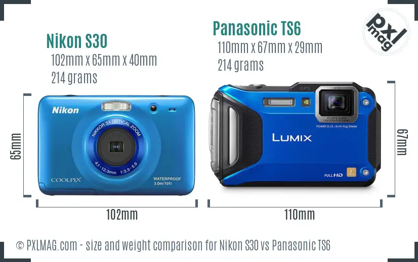 Nikon S30 vs Panasonic TS6 size comparison