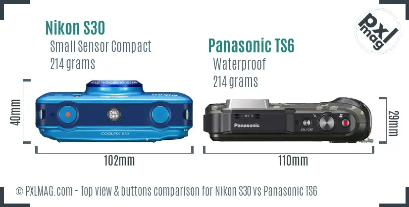 Nikon S30 vs Panasonic TS6 top view buttons comparison