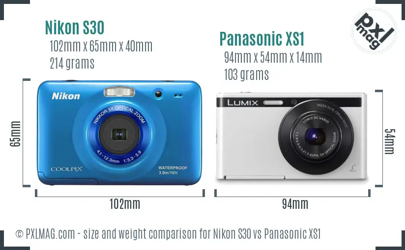 Nikon S30 vs Panasonic XS1 size comparison Nikon S30 vs Panasonic XS1 size comparison