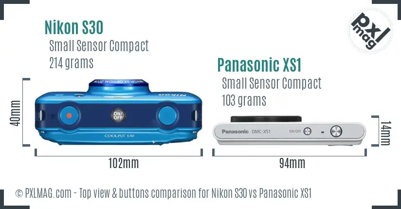 Nikon S30 vs Panasonic XS1 top view buttons comparison Nikon S30 vs Panasonic XS1 top view buttons comparison