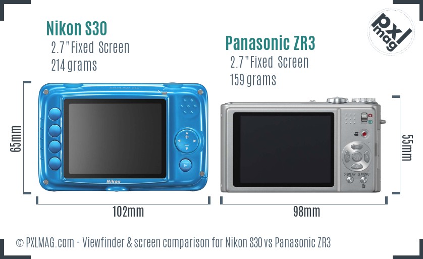 Nikon S30 vs Panasonic ZR3 Screen and Viewfinder comparison