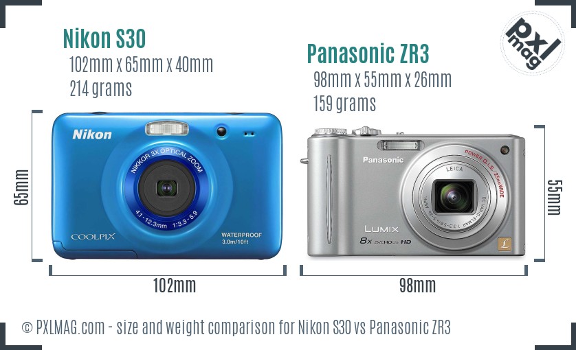Nikon S30 vs Panasonic ZR3 size comparison Nikon S30 vs Panasonic ZR3 size comparison