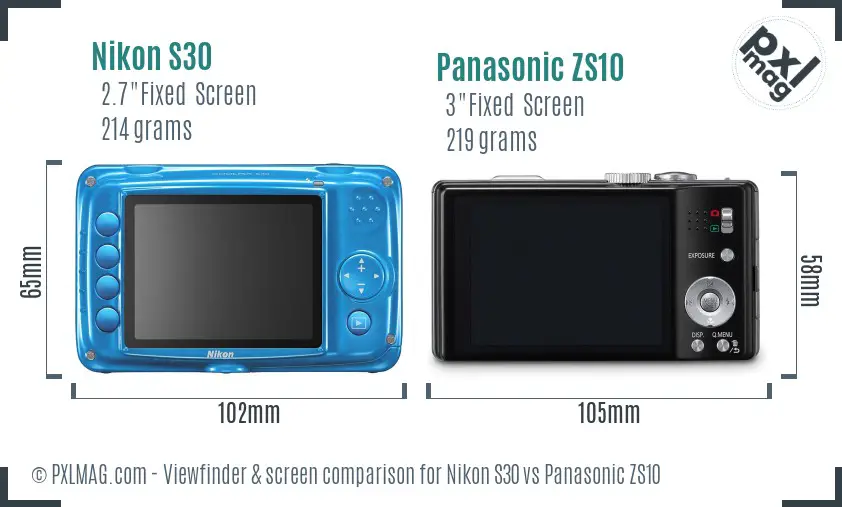 Nikon S30 vs Panasonic ZS10 Screen and Viewfinder comparison