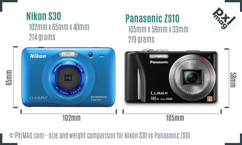 Nikon S30 vs Panasonic ZS10 size comparison